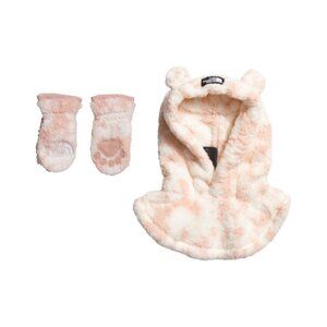 North Face Baby Bear Hood & Mittens Fleece Hoodie Hat Gardenia 6-24 Months